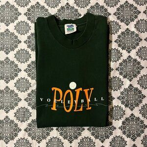 Vintage 90s Poly Volleyball Dark Green Single Stitched Sportswear Graphic Tee L